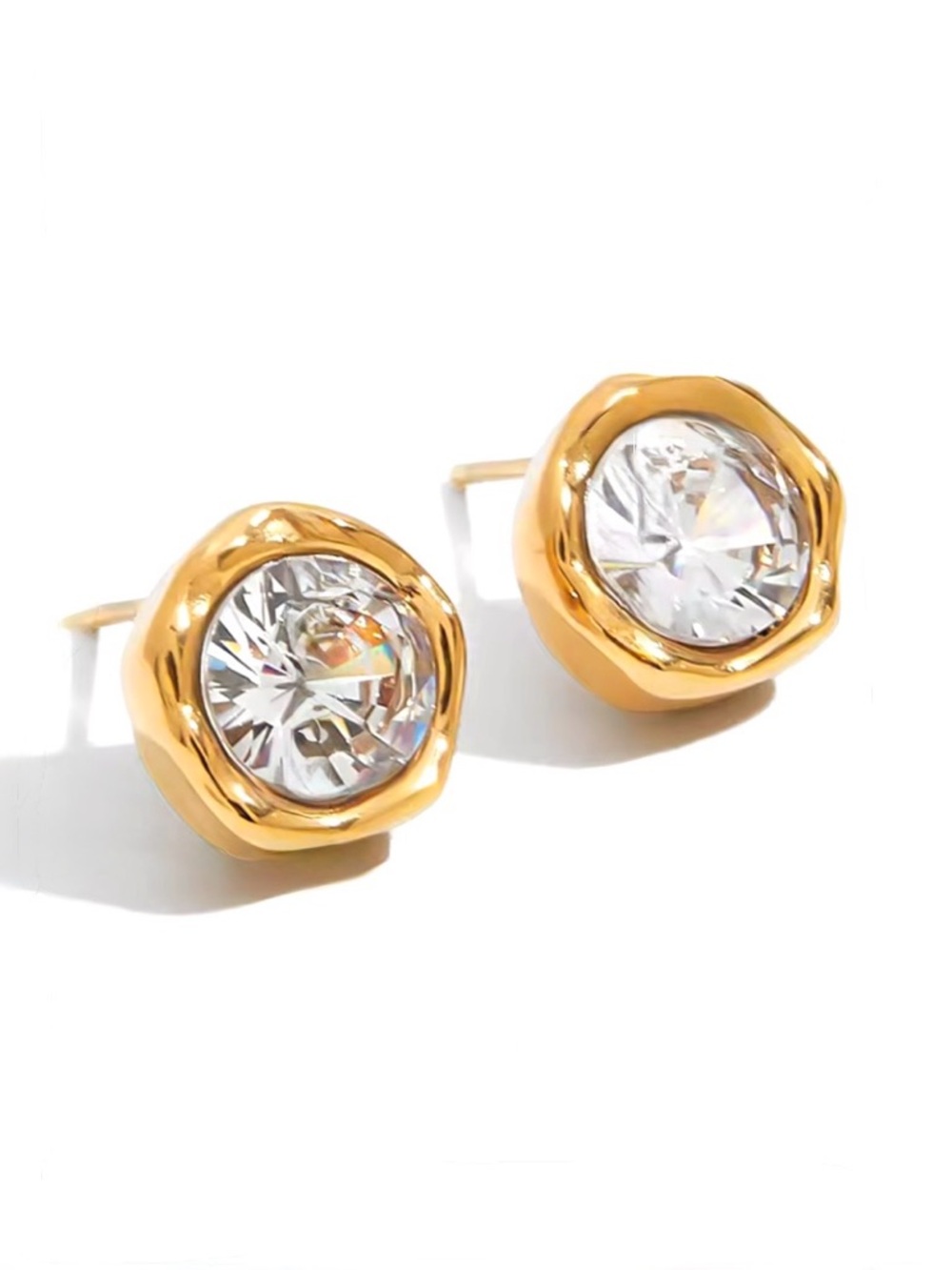 Molten Bezel Stud Earrings Gold Clear MY21